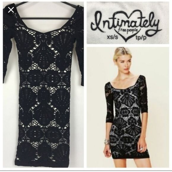 Intimately Free People Black Stretch Lace Bodycon Dress - Picture 1 of 4